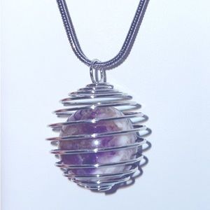 SET Amethyst Crystal Sphere + Necklace w/ interchangeable Silver Stretch Cage